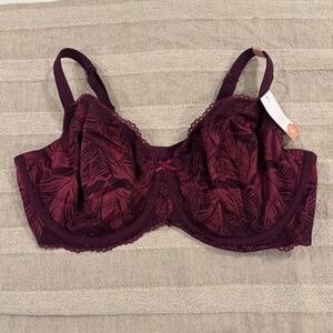 NWT Cacique‎ Full Coverage Unlined Underwire Bra Berry Purple Lace 50D